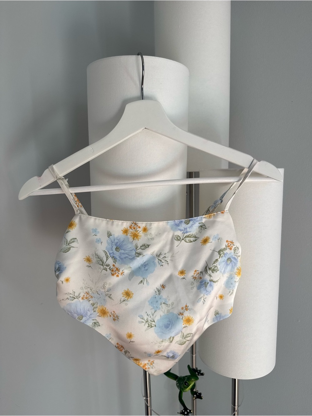 Forever 21 Cream Floral Crop Top with Blue and Yellow Flowers